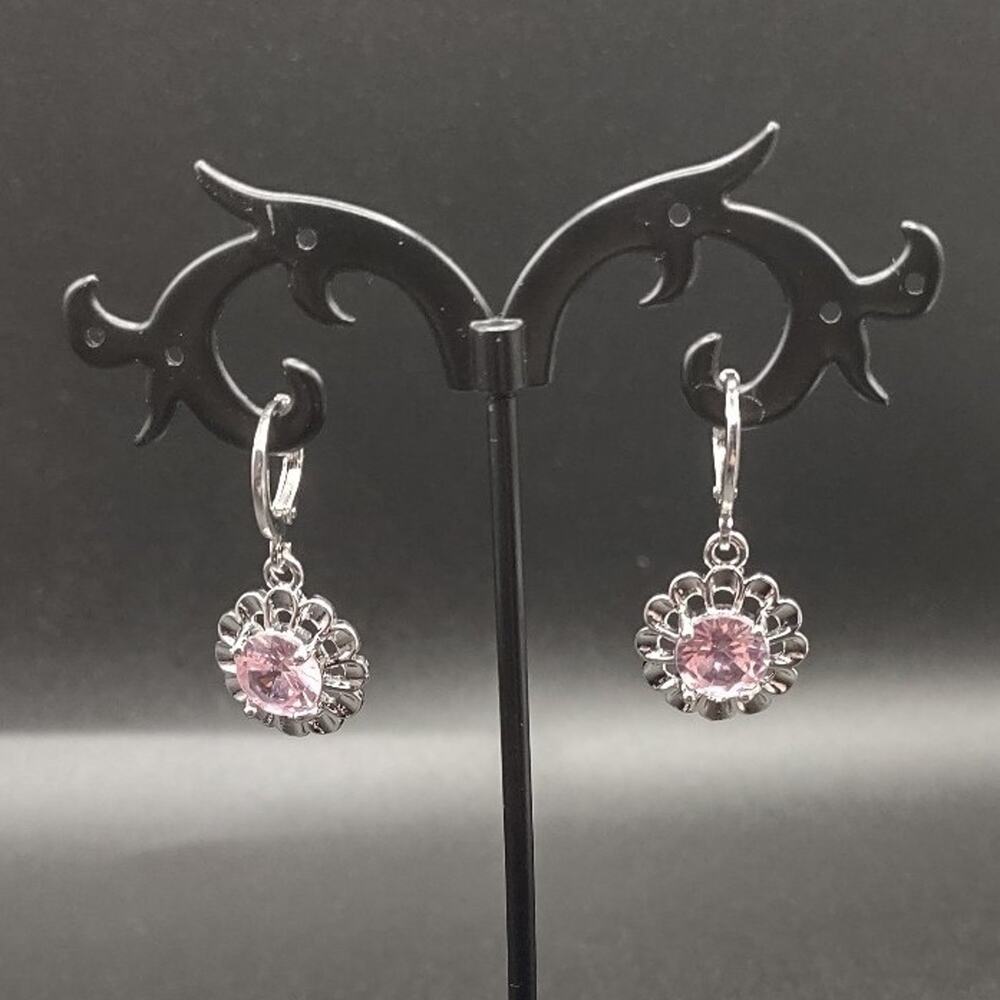 925 Silver Pink CZ Diamond Flower Earrings Spring Summer BOHO Fashion Birthday